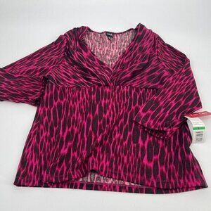 Rafaella Womens Top PL Pink Black V Neck Casual Knit Preppy Shirt Blouse New